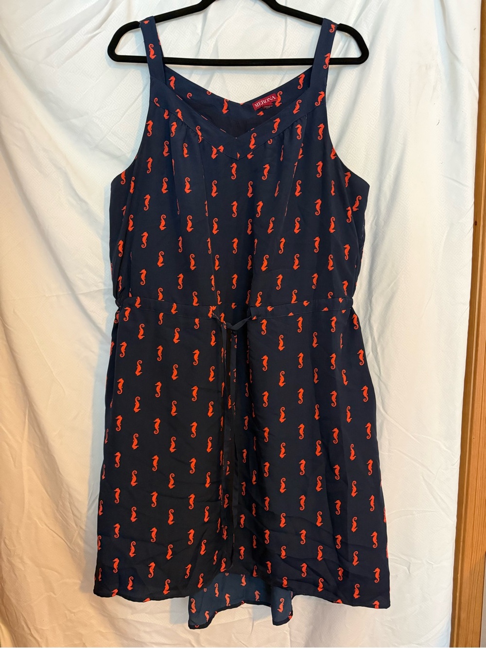 Merona Navy Dress with Orange Seahorse Print